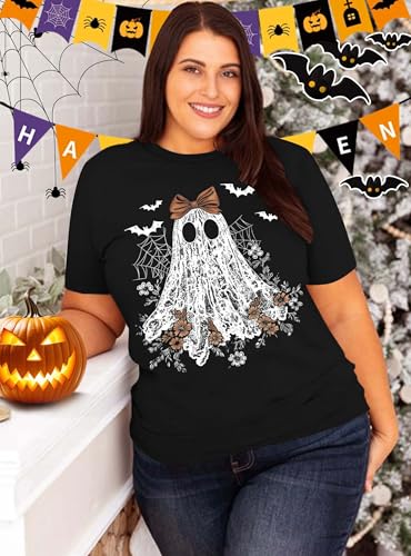 Plus Size Halloween Shirt Women Ghost Graphic T Shirt Halloween Fall Short Sleeve Tops3