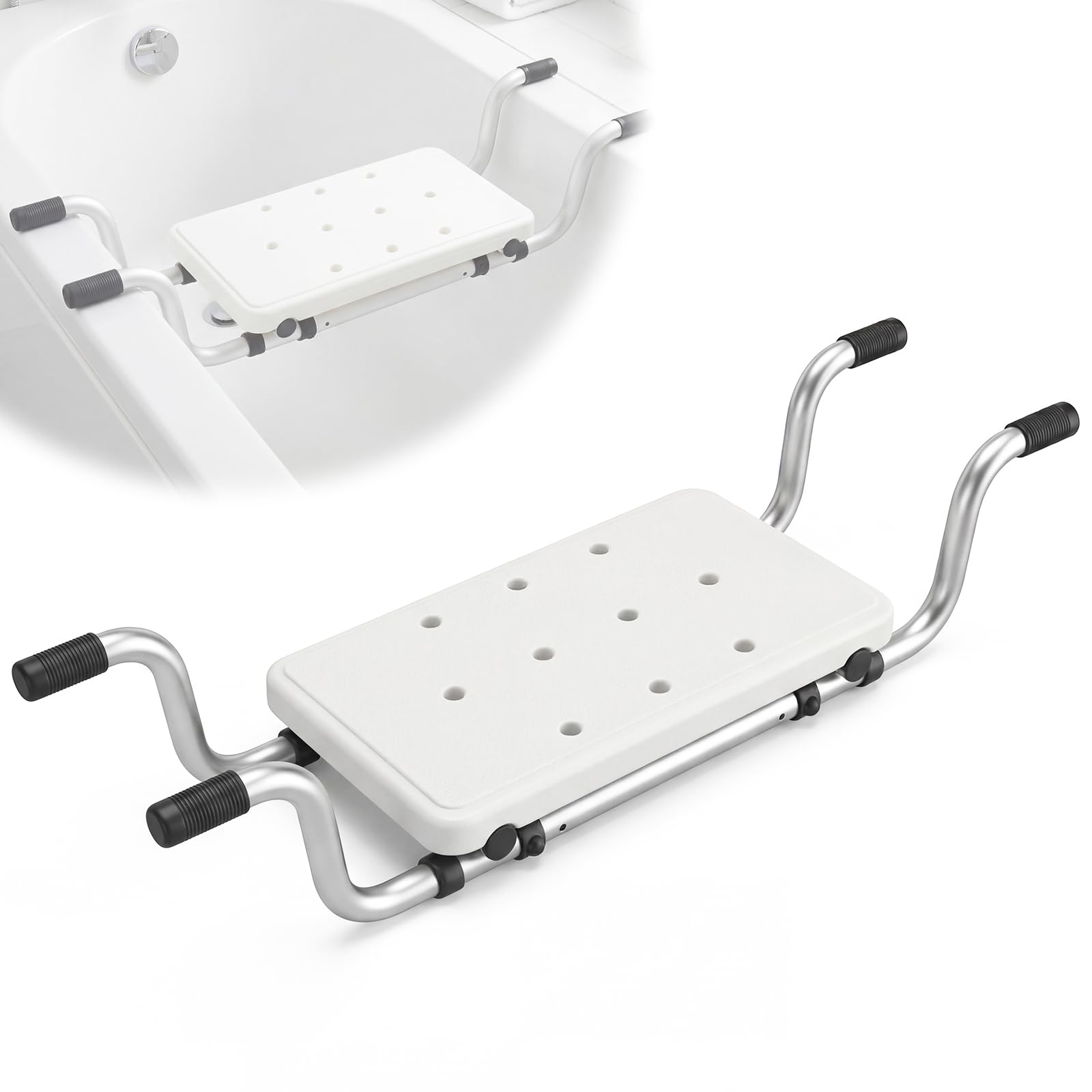 Sgabello da Doccia 3 in 1,OJTOJT Sedile per Vasca da Bagno Allungabile Sedia per Vasca da Bagno 72-82cm Sedia da Doccia Portata 130 kg Sedile Sospeso in Alluminio Seduta Vasca per Anziani