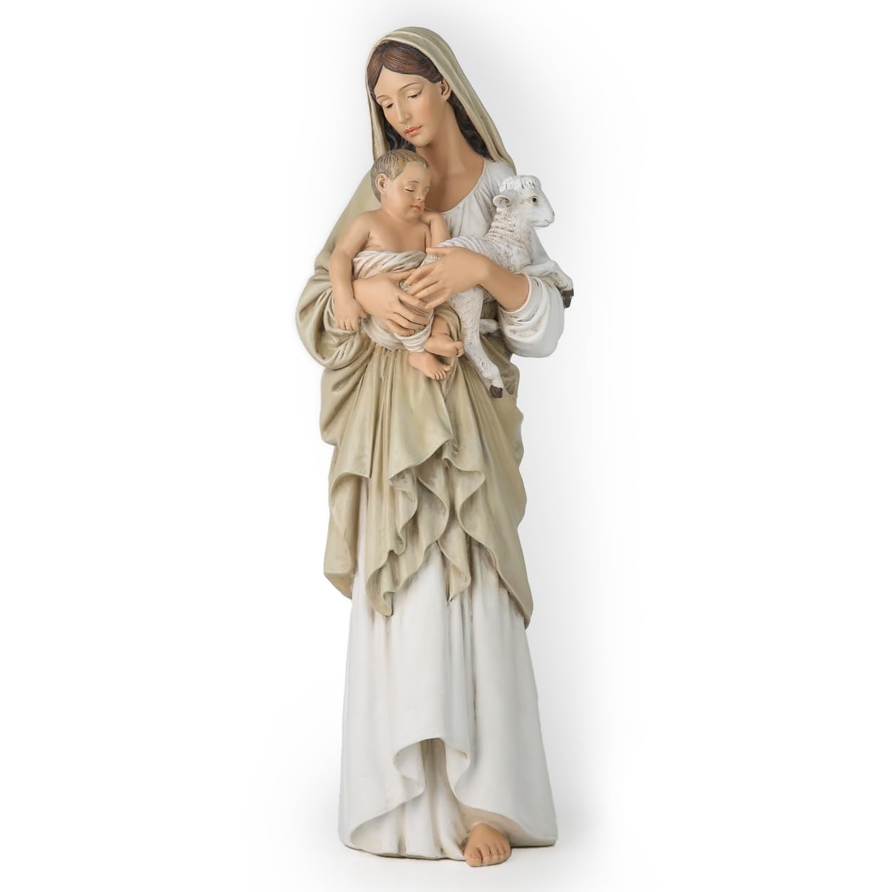 BC Catholic Innocence Statue, Madonna and Jesus Child with Lamb Figure, Virgin Mary Religious Gift, Inspirational Home décor, 13" H, Handmade by Buildclassic