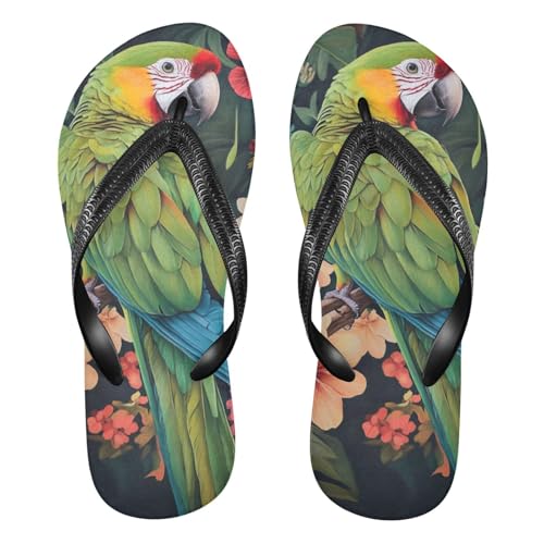 Colorful Green Parrot Bird Flowers Flip Flop Beach Summer Casual Sandal for Women & Men Shower Shoes 20858649