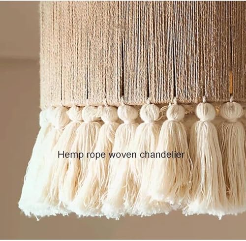 lamp Bohemian Vintage Twine Tassel Suspension Lamp Boho Farmhouse Pendant Light Coastal Chandelier Lighting Fixtures Drum Wicker Rattan Ceiling Lamp R for Living Dining Room Kitchen Bedroom Room lamp - Image 2