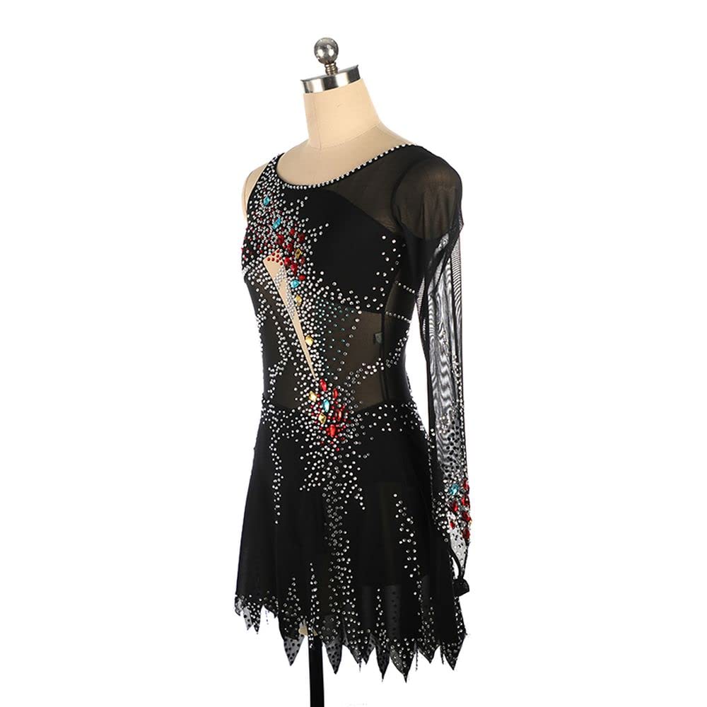 LIUHUO Robe de Patinage Artistique à Manches crochetées pour Femme