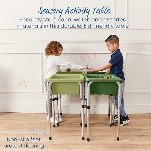 Image of ECR4Kids 4-Station Sand and Water Adjustable Height Table, Sensory Bins, Fern Green /Hunter Green