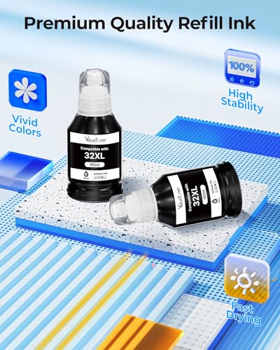 Image of 32XL Ink Bottle Black for HP 32XL Black Ink Bottle Works with HP Smart Tank 7602 5101 6001 7001 5000 7301 7302 7601 6002 5103 5102 Plus 651 551 755 757 455 457 450, 1VV24AN(2-Pack, 165ML)