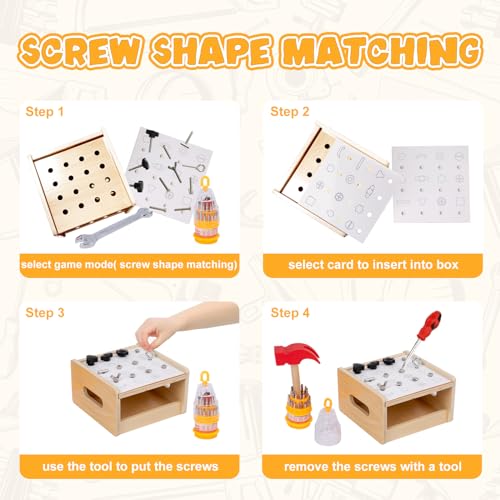 Image of Adena Montessori 2 in 1 Montessori Screwdriver Board Set & Hammer Peg Toy Game Wooden Tool Set for Kids 3 4 5 Year Old