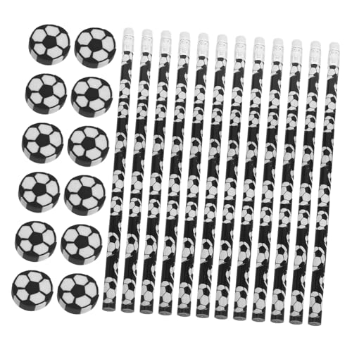 HOODANCOS 12セット サッカー消し付き筆 用木製スポーツ文具 小学生向け快適グリップ 多用途学習用アイテム