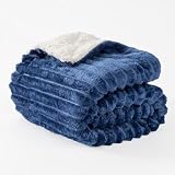 Ultra Thick Jacquard Striped Fleece Throw Blanket, 300 GSM Plush with Lined Backing, Extra Warm Couch and Bed Blanket, Multiple Colors and Sizes, Soft Durable Home Accessory,50x60 Inches
