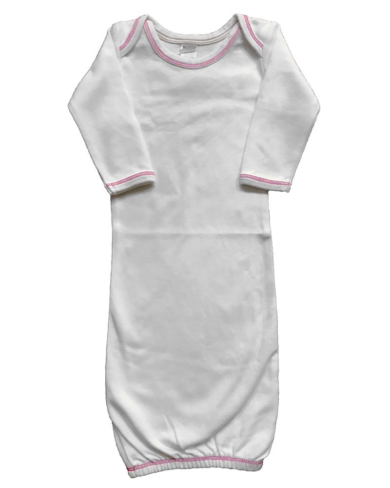 Monag Infant Long Sleeve Baby Gown, White/Pink, 0-3m