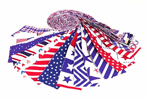 Soimoi 40Pcs American Color Flag Theme Print Cotton Precut Fabrics for Quilting Craft Strips 2.5x42inches Jelly Roll, Red - Image 3