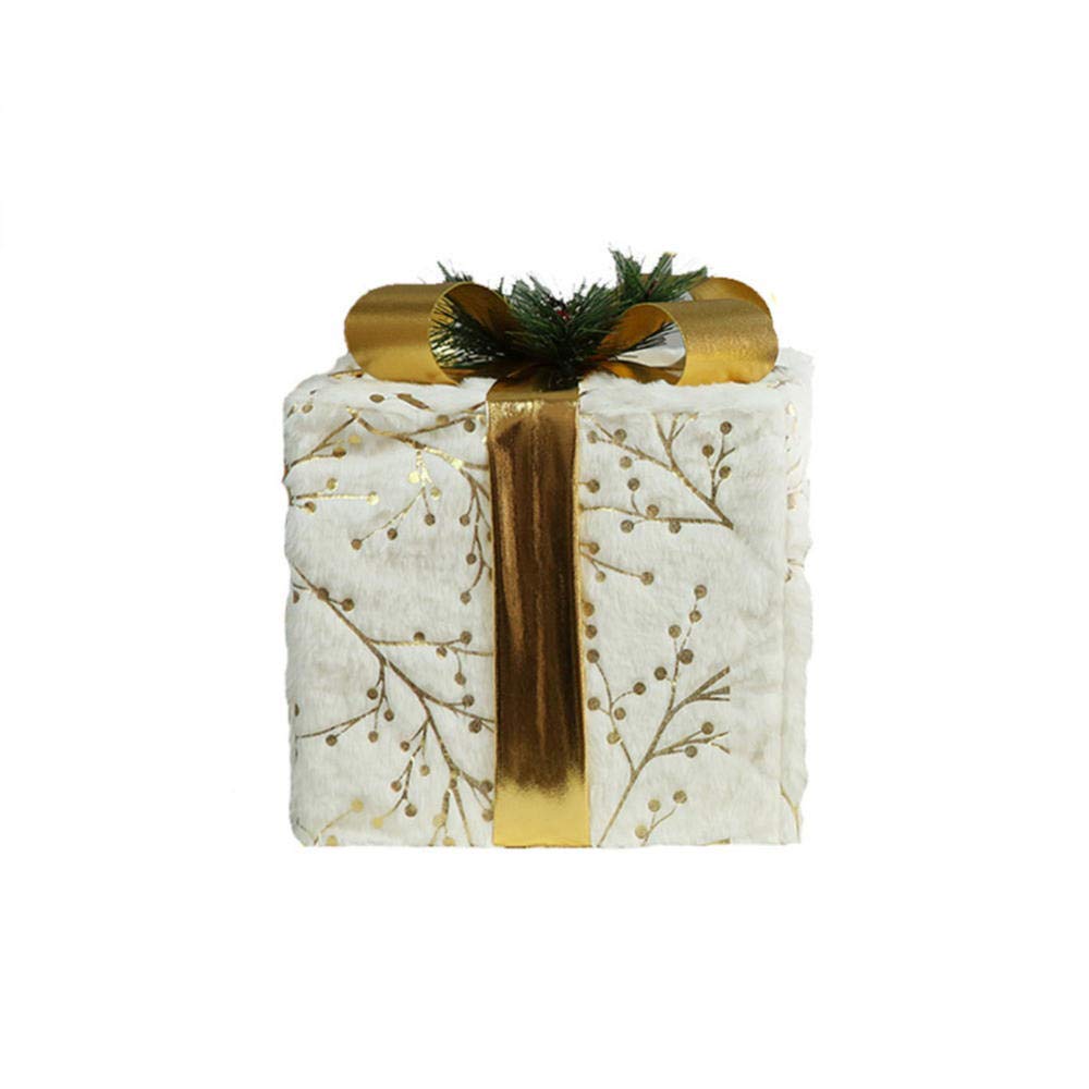 Ornamenti di Natale Scatole regalo, Set di 3 scatole regalo in peluche a LED illuminate. Set di pacchi natalizi in ferro decorativo quadrato rotondo natalizio(Square)