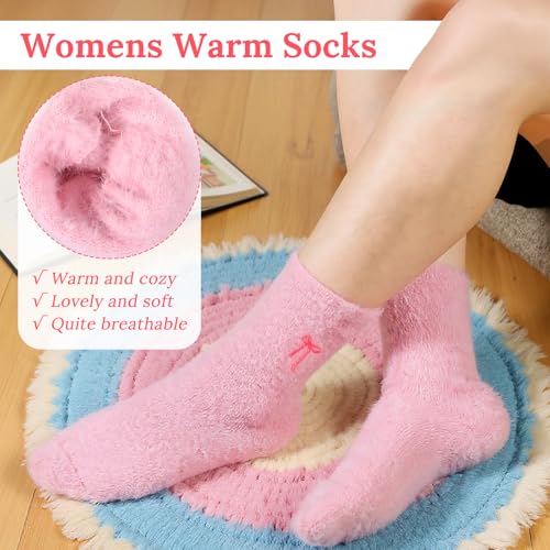 4 Pairs Fuzzy Socks for Women Cozy Fluffy Slipper Socks Soft Thick Home Sleeping Sock Coquette Warm Winter Clothing3