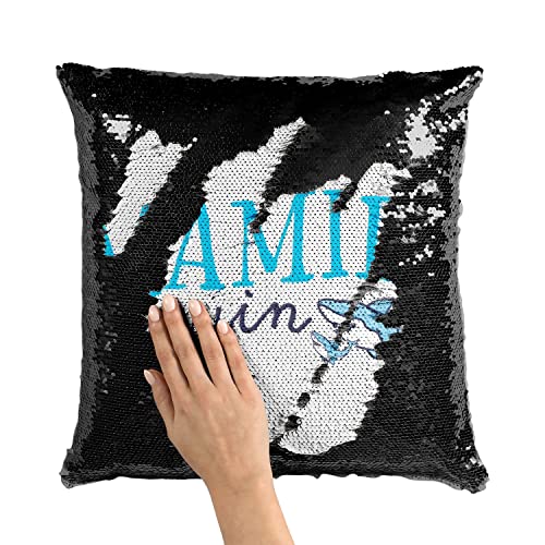 Coussin Sequin Noir Mamie Requin Mignon avec Housse Paillettes