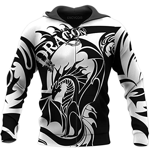 Black And White Dragon Tattoo Zip Hoodie 3d Teen Hoodies Men's Women's Sweatshirts Tops T-shirt Zip Hoodies Jacket Halloween Costume