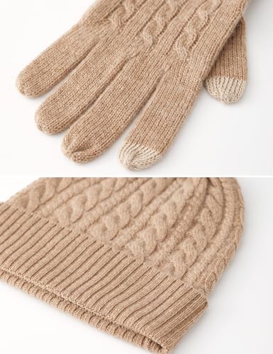 3 Pieces Luxury Women's 100% Cashmere Scarf Hat Gloves Set for Women Cable Stitch4