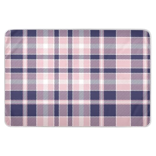 Cute Pink Plaid Navy Waterproof Mattress Pad, Large, Waterproof Incontinence Pads for Bed, Washable Underpads for Adults
