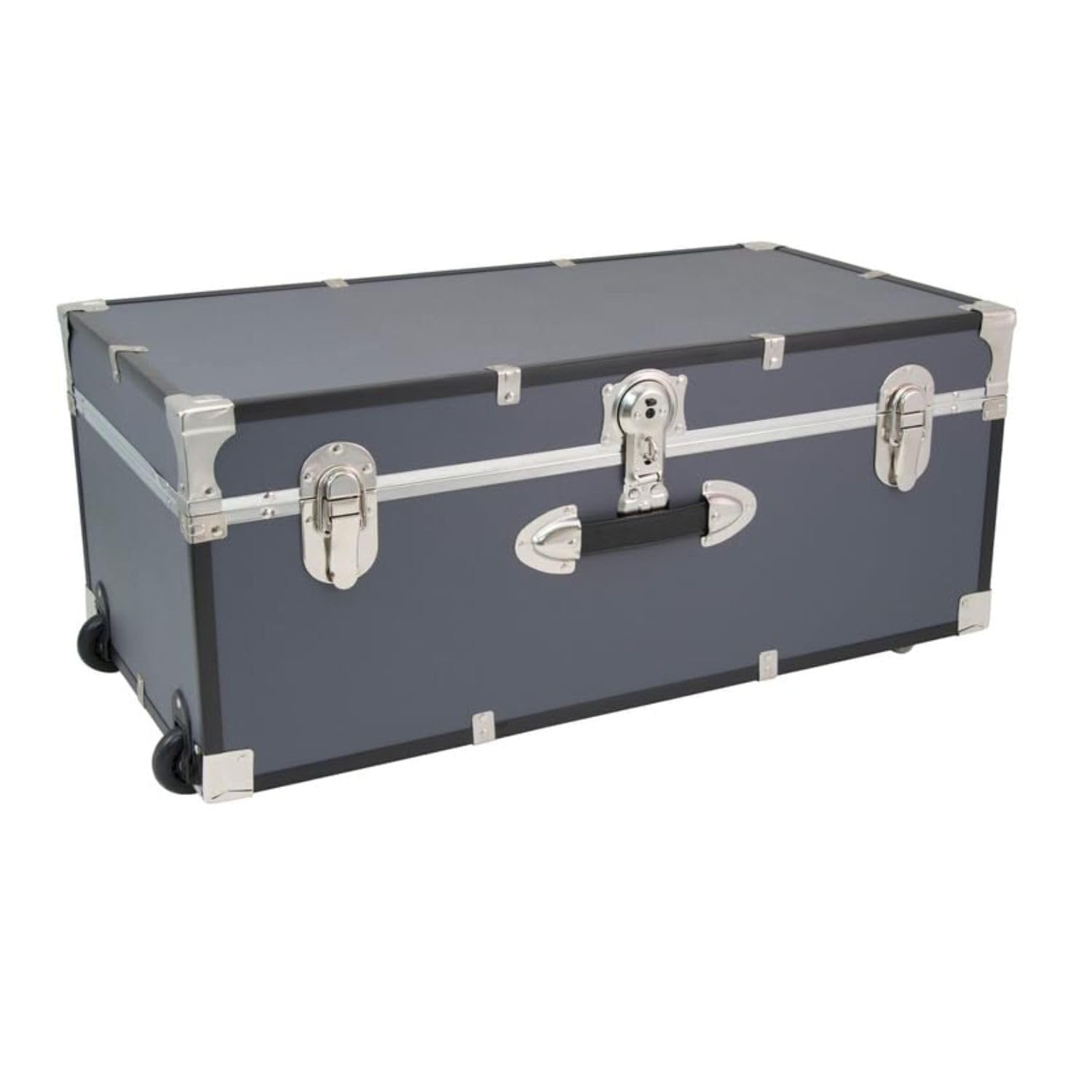 HomeStock Rustic Romance Heavy Duty 30" Under Bed College Storage Trunk with Lock, Latch Closure Type, 15.75" D x 30" W x 12.25" H, Ideal Camp Dorm Room Trunk Footlocker Slate Gray