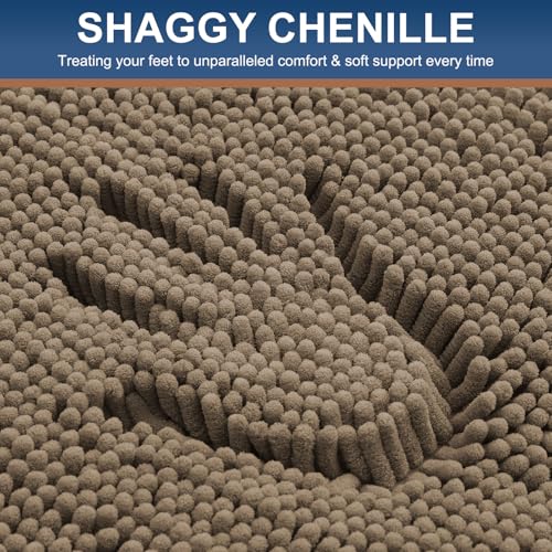 Image of Smiry Bathroom Rugs Sets 2 Piece, Soft Absorbent Chenille Machine Washable Non Slip Shaggy Bath Rug Set for Tub, Shower, and Floor (30x20+24x16, Camel)