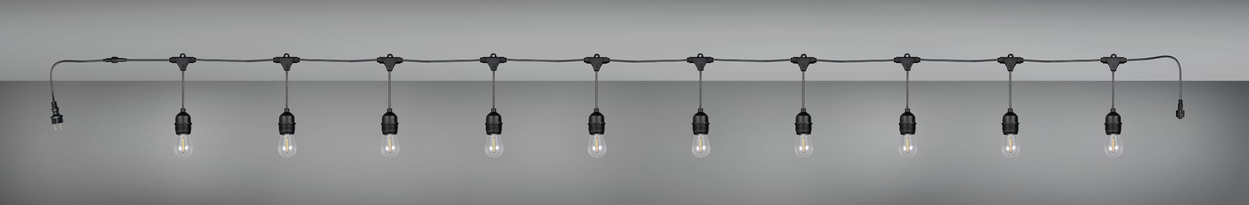 Reality Leuchten R74771132 - Cadena de luces LED para exterior (plástico, incluye 10 bombillas LED E27 de 1 W, longitud 6,5 m), color negro