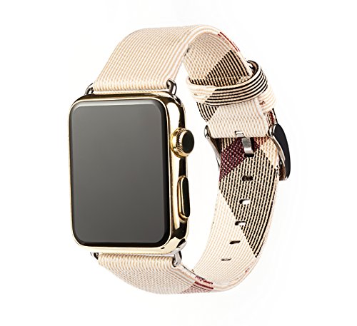 Band for Apple Watch 38mm Leather Iwatch Strap Replacement Band with Stainless Metal Classic Buckle for Apple Watch Series 3 2 1 Ladies (White 38mm)