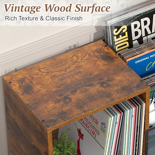 Image of Record Player Stand with Storage, 3-Tier Step Vinyl Record Storage Holder up to 200 Albums, Small Vintage Record Player Table, Turntable Stand Recordsfor Living Room, Bedroom