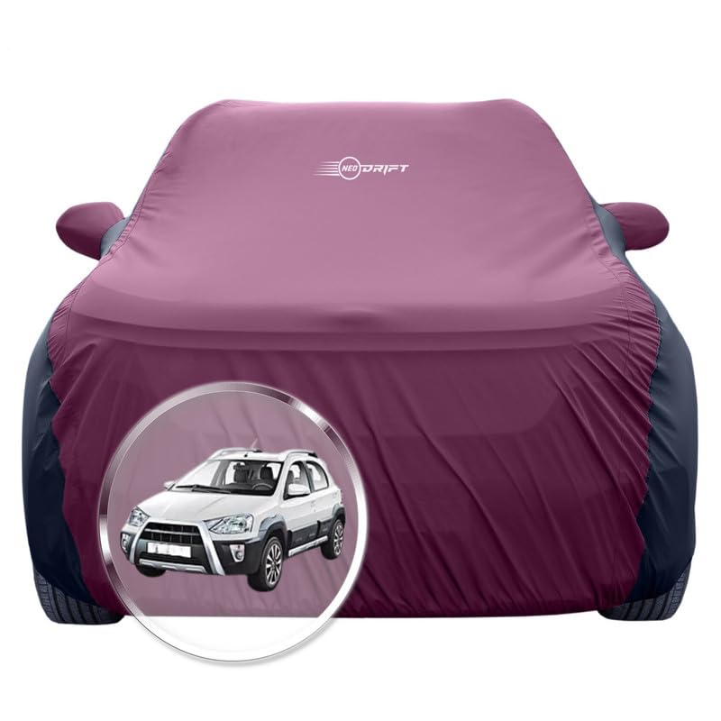 Image of NEODRIFT 'SuperTech' Car Cover for Toyota Etios Cross (100% Water-Resistant, All Weather Protection, Tailored Fit, Multi-Layered & Breathable Fabric) (Colour: Maroon+Black)