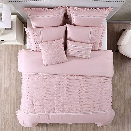 Amrapur Overseas Antonella 8-Piece Pleated Comforter Set (King, Mauve) #TOP2