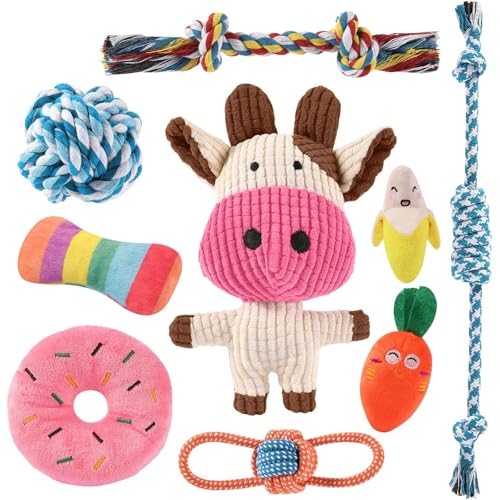 AMFUN Giochi per Cani, Set di 9 Giocattoli da Masticare per Cuccioli, Confezione Giocattoli di Lusso per Dentizione di Cani di Piccola, Cotone Naturale e Non Tossico