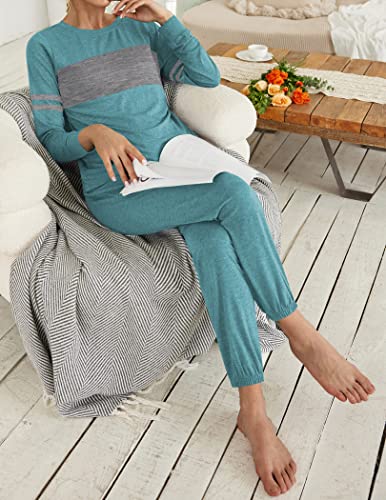 Ekouaer Womens Pajamas Set Long Sleeve Sweatsuits 2 Piece Lounge Set Crewneck Loungewear with Pockets S-XXL2