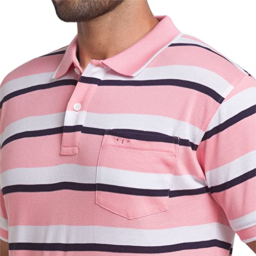 Image of COLOR PLUS Men's Striped Tailored Fit T-Shirt (CMKT14604-R4 Medium Red