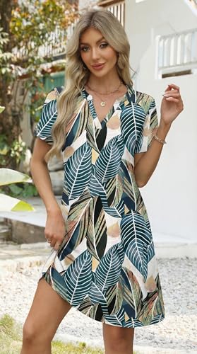 Image of WIHOLL Summer Dresses for Women Casual V Neck Wedding Guest Dress Hawaiian Midi Dress Fashion Beach Vacation Clothes