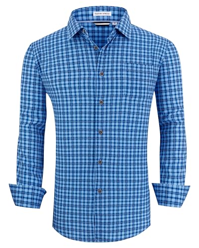 Alex Vando Mens Button Down Shirts Wrinkle Free 4-Way Stretch Print Business Casual Shirt