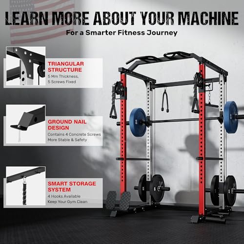 DP01 Power Cage, 2000LBS Squat Rack with with Cable Crossover and Dual Independent Pulley System, Full Cage for Full Body Training, Power Rack with More Training Attachments for Home Gym - Image 6