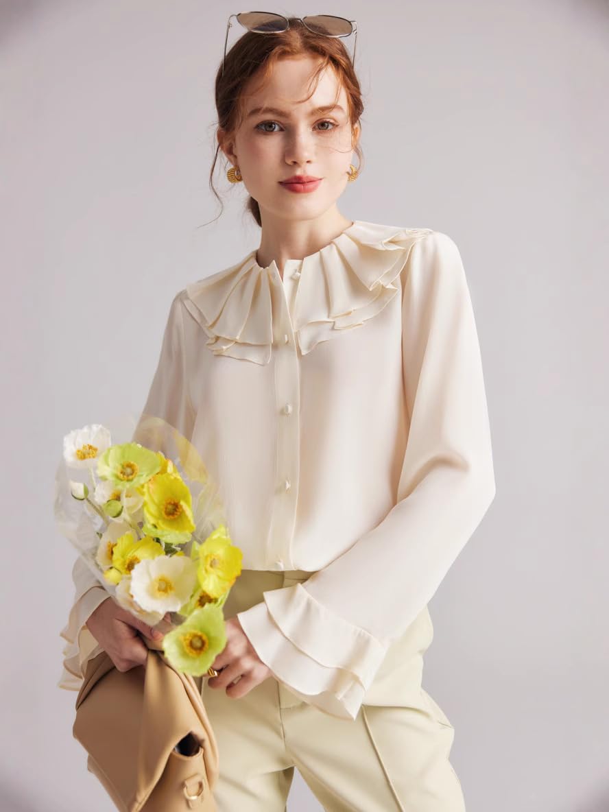 Camisa Blanca de Seda Francesa Lavada a la Piedra para Mujer