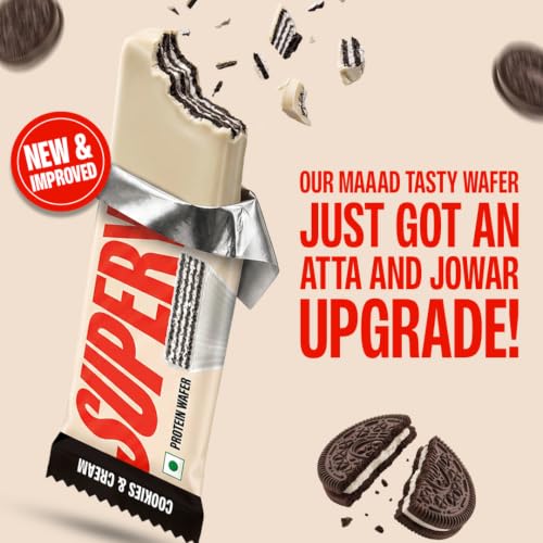 Image of SuperYou Cookies & Cream Protein Wafer Bars (Pack of 10)|10g Protein, 3g Fiber, No Added Sugar|Yeast Fermented Protein|Energy Bars|Crunchy Wafer Bar|100% Vegetarian|No Palm Oil|400g