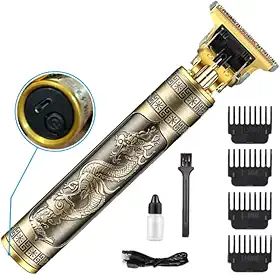 Máquina Acabamento Dragão Profissional Sem Fio Cabelo Barba Pezinho Recarregável USB 4 Pentes Kit Premium Aparador Motor 7000RPM Lâmina T Ajustável Design Vintage Barbeiro Depilador Completo