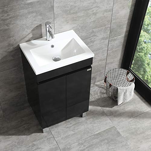 Silverylake 20 Inch Free Standing Bathroom Vanity Cabinet With 2 Doors Undermount Resin Sink And Chrome Faucet Combo (Black) #TOP4