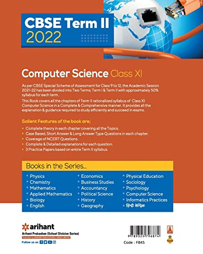 Image of Arihant CBSE Computer Science Term 2 Class 11 for 2022 Exam (Cover Theory and MCQs) (Old Edition)