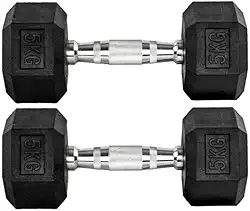 Par Halteres 5kg + 5kg Dumbbell Sextavado Emborrachado Pegada Cromada Gallant (gdb05f3b-pt)