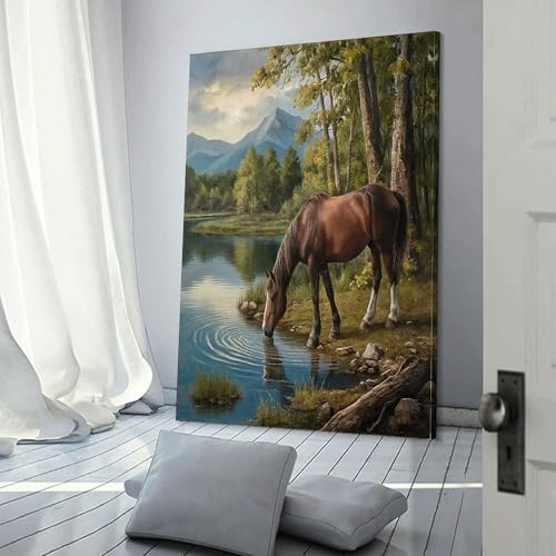 Cheval murale côte lac décoration murale salon tableau impression toile 40x60