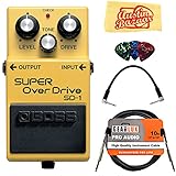 Boss SD-1 Super Overdrive Bundle with Instrument Cable, Patch Cable, Picks, and Austin Bazaar Polishing Cloth