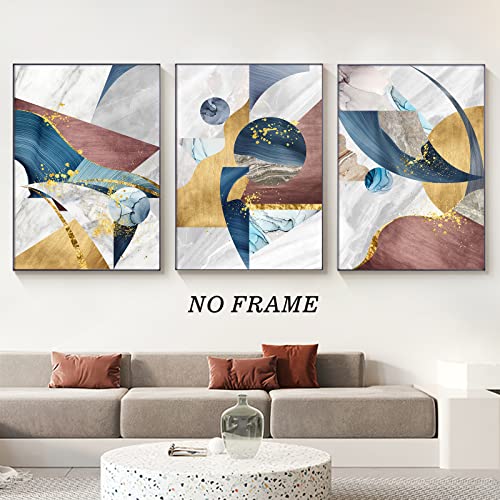 Image of Blue Golden Wall Art Modern Geometric Picture Red Blue and Gold Wall Art Modern Abstract Painting Red White and Blue Pictures Abstract Geometric Canvas Wall Art for Living Room Bedroom 16x24inx3 No Frame
