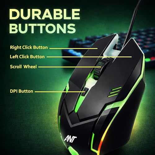 Image of Ant Globe 12 Wired Optical Gaming Mouse - 2400 DPI High-Precision Sensor, Multicolour RGB Backlight, 4 Responsive Buttons, Ergonomic Lightweight Design for PC, Mac, Laptop & Desktop (Black)
