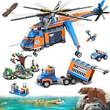 HOGOKIDS City Jungle Adventurer Helicopter Building Set - Forest Animal Rescue Airplane Truck Car Crocodile Brown Bear Wildlife Building Blocks Toy for Kids Boys Ages 8-12Year (1392PCS)