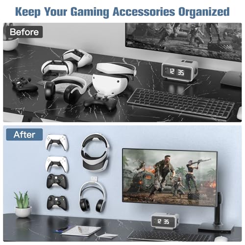 Image of KUNSLUCK 4 Pack Controller Wall Mount for PS5, Xbox, Switch Controller, Wall Mount Stand for Controller&Headset, Adhesive /Screws Installation (White)
