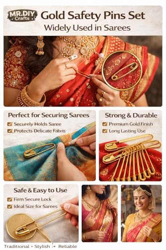 Image of MR. DIY Crafts Safety Pins Set, Heavy Duty Metal Safety Pins for Sewing, Clothing Repair, Jewelry Making, DIY Crafts & Multipurpose Use (5, Saree Safetry Pin)