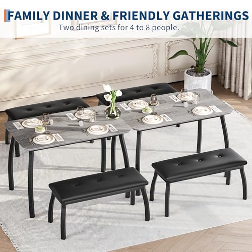 GAOMON Dining Table Set for 4, Metal Frame Kitchen, 3 Piece Dining Room Table Furniture for Apartment, Studio, Home, Easy Assembly, Grey