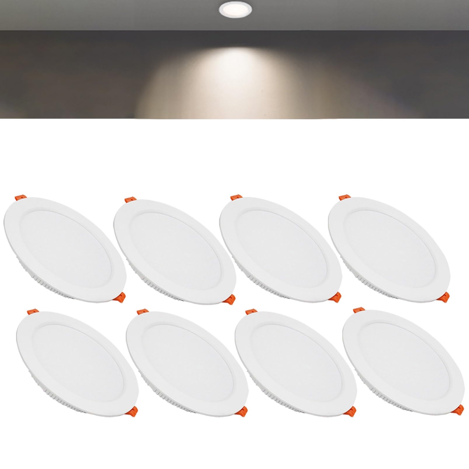 TTiiLoe 24W Round LED Recessed Ceiling Spotlights, 4000K Neutral White Ultra Slim Panel Ceiling Light, Cut Φ190-210mm, AC110-240V Downlights for Hallway Stairwell Showroom, 8 Pack