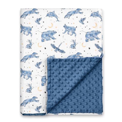 Image of GLLQUEN BABY Blanket，Muslin Cotton Front，Minky Back，30x40 | Soft crib blanket for infant toddler boys & girls. Perfect nursery throw blanket for stroller, travel & baby shower gifts