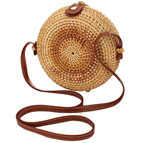 Handwoven Round Rattan Bags Woven Shoulder Straw bag Top Handle Summer Beach Crossboby bag (round)
