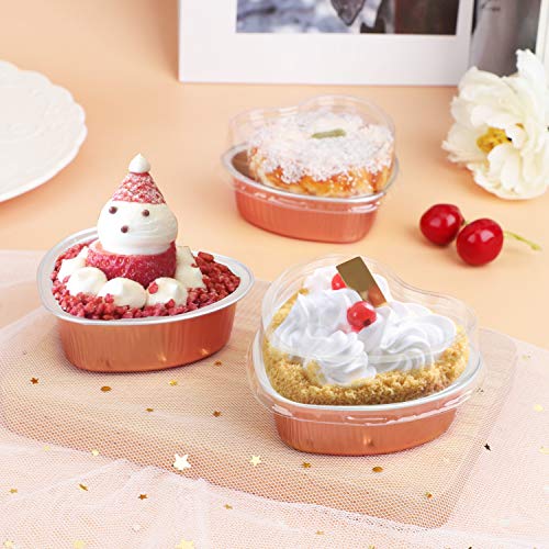 Eusoar Mini Heart Shaped Cake Pans, 3.4Oz 50Pcs Desserts Flan, Baking Cups With Lids, Aluminum Foil Desserts Cupcake Flan, Cheesecake Custard Cake Cups For Valentine's Day Wedding Parties #TOP4